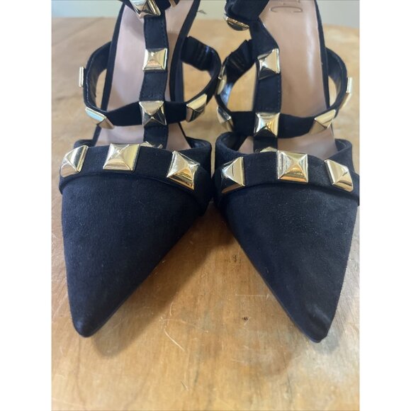 INC Womens Black Studded Strappy Syndia Pointed Toe Stiletto Zip-Up Shoes Sz 9 - Picture 4 of 9